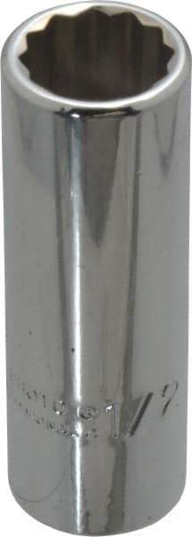 Proto - 1/2", 3/8" Drive, Deep Hand Socket - 12 Points, 2-1/8" OAL, Chrome Finish - Industrial Tool & Supply