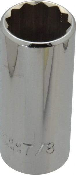 Proto - 7/8", 3/8" Drive, Deep Hand Socket - 12 Points, 2-3/4" OAL, Chrome Vanadium, Chrome Finish - Industrial Tool & Supply