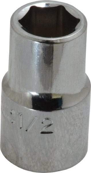 Proto - 1/2", 1/2" Drive, Standard Hand Socket - 6 Points, 1-31/64" OAL, Chrome Finish - Industrial Tool & Supply