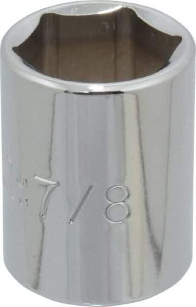 Proto - 7/8", 1/2" Drive, Standard Hand Socket - 6 Points, 1-9/16" OAL, Chrome Finish - Industrial Tool & Supply