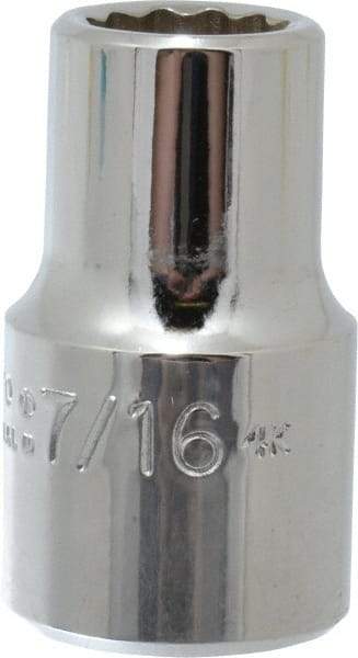 Proto - 7/16", 1/2" Drive, Standard Hand Socket - 12 Points, 1-31/64" OAL, Chrome Vanadium, Chrome Finish - Industrial Tool & Supply