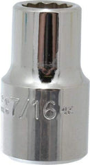 Proto - 7/16", 1/2" Drive, Standard Hand Socket - 12 Points, 1-31/64" OAL, Chrome Vanadium, Chrome Finish - Industrial Tool & Supply
