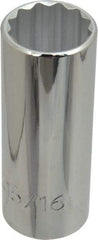Proto - 15/16", 1/2" Drive, Deep Hand Socket - 12 Points, 3-1/4" OAL, Chrome Finish - Industrial Tool & Supply