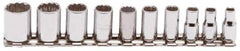 Proto - 10 Piece 1/4" Drive Socket Set - 12 Points, 3/16" to 9/16" Range, Inch Measurement Standard - Industrial Tool & Supply