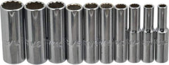 Proto - 10 Piece 1/4" Drive Deep Well Socket Set - 12 Points, 3/16" to 9/16" Range, Inch Measurement Standard - Industrial Tool & Supply