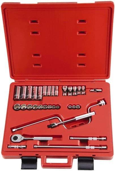 Proto - 33 Piece 3/8" Drive Socket Set - 6, 8, 12 Points, 1/4" to 7/8" Range, Inch Measurement Standard - Industrial Tool & Supply