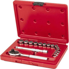 Proto - 16 Piece 3/8" Drive Socket Set - 12 Points, 6mm to 19mm Range, Metric Measurement Standard - Industrial Tool & Supply