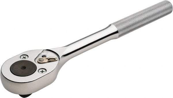 Proto - 1/2" Drive Pear Head Ratchet - Chrome Finish, 10" OAL, 24 Gear Teeth, Standard Knurled Handle, Standard Head - Industrial Tool & Supply