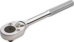 Proto - 1/2" Drive Pear Head Ratchet - Chrome Finish, 10" OAL, 24 Gear Teeth, Standard Knurled Handle, Standard Head - Industrial Tool & Supply