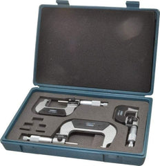 Fowler - 0 to 3" Range, 3 Piece Mechanical Outside Micrometer Set - 0.0001" Graduation, 0.00005 (0 to 1), 0.00016 (1 to 3)" Accuracy, Ratchet Stop Thimble, Carbide Tipped Face - Industrial Tool & Supply