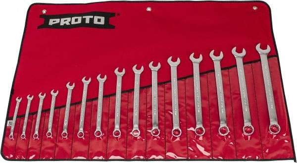 Proto - 15 Piece, 7 to 21mm, 12 Point, Combination Wrench Set - Metric System of Measurement, Satin Finish, Comes in Nylon Roll - Industrial Tool & Supply