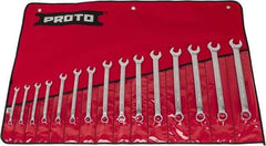 Proto - 15 Piece, 7 to 21mm, 12 Point, Combination Wrench Set - Metric System of Measurement, Satin Finish, Comes in Nylon Roll - Industrial Tool & Supply