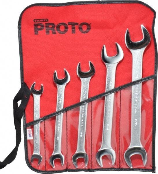 Proto - 5 Piece, 3/8" x 7/16" to 13/16" x 7/8", Open End Wrench Set - Inch Measurement Standard, Satin Finish, Comes in Nylon Roll - Industrial Tool & Supply