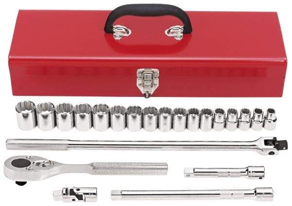 Proto - 22 Piece 1/2" Drive Socket Set - 12 Points, 10mm to 26mm Range, Metric Measurement Standard - Industrial Tool & Supply