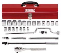 Proto - 26 Piece 1/2" Drive Socket Set - 12 Points, 3/8" to 1-1/4" Range, Inch Measurement Standard - Industrial Tool & Supply
