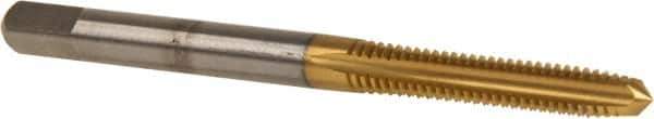 Vermont Tap & Die - #8-32 UNC 2B 4 Flute TiN Finish High Speed Steel Straight Flute Standard Hand Tap - Plug, Right Hand Thread, 2-1/8" OAL, 3/4" Thread Length, H3 Limit, Oversize - Exact Industrial Supply