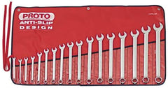 Proto - 17 Piece, 7mm to 24mm, 12 Point Combination Wrench Set - Metric Measurement Standard, Full Polish Finish, Comes in Tool Roll - Industrial Tool & Supply