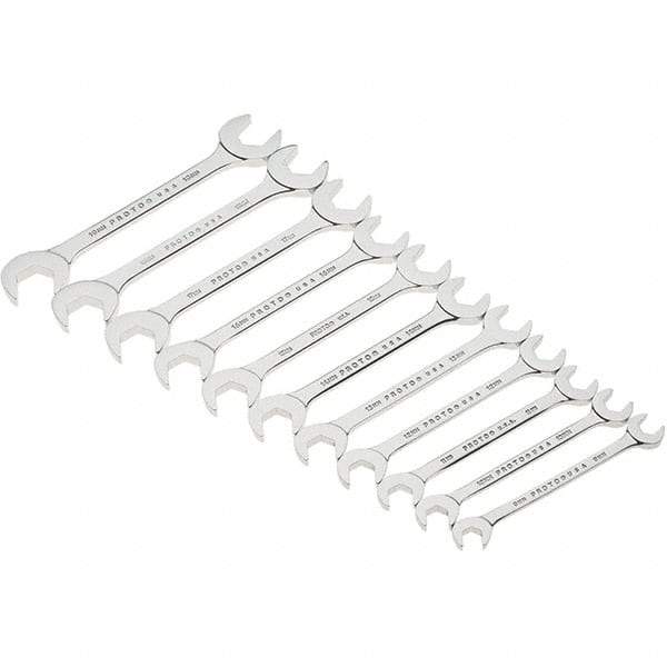 Proto - 11 Piece, 9mm to 19mm, Open End Wrench Set - Metric Measurement Standard, Full Polish Finish, Comes in Canvas Roll - Industrial Tool & Supply