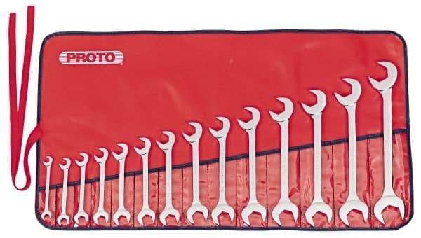 Proto - 14 Piece, 3/8" to 1-1/4", Open End Wrench Set - Inch Measurement Standard, Full Polish Finish, Comes in Nylon Roll - Industrial Tool & Supply