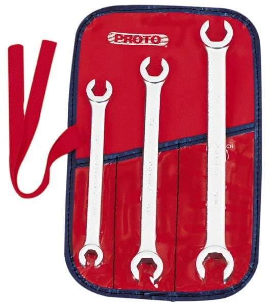 Proto - 3 Piece, 3/8" x 7/16" to 5/8" x 11/16", 6 Point Flare Nut Wrench Set - Inch Measurement Standard, Satin Finish, Comes in Nylon Roll - Industrial Tool & Supply