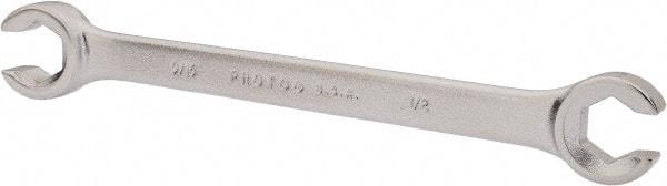 Proto - 1/2 x 9/16", Chrome Finish, Open End Flare Nut Wrench - 6 Points, 7-1/2" OAL, Steel, Double End Head - Industrial Tool & Supply