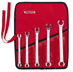 Proto - 5 Piece, 7mm x 8mm to 15mm x 17mm, 6 Point Flare Nut Wrench Set - Metric Measurement Standard, Satin Finish, Comes in Nylon Roll - Industrial Tool & Supply