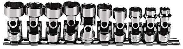 Proto - 10 Piece 3/8" Drive Standard Socket Set - 6 Points, 10 to 19mm, Metric Measurement Standard - Industrial Tool & Supply