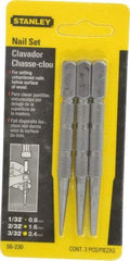 Stanley - 3 Piece, 1/32 to 3/32", Nail Punch Set - Round Shank, Comes in Carded - Industrial Tool & Supply