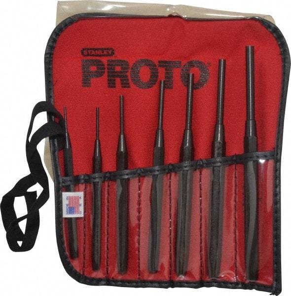 Proto - 7 Piece, 1/16 to 1/4", Pin Punch Set - Round Shank, Comes in Pouch - Industrial Tool & Supply