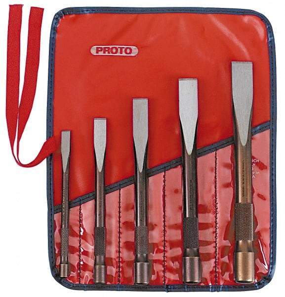 Proto - 5 Piece Cold Chisel Set - 6, 6-13/16, 7-5/8, 8-7/16 & 9-1/4" OAL, Sizes Included 3/8 to 7/8" - Industrial Tool & Supply