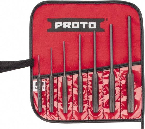 Proto - 7 Piece, 1/16 to 1/4", Pin Punch Set - Round Shank, Comes in Pouch - Industrial Tool & Supply