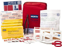 North - 61 Piece, 5 Person, Multipurpose/Auto/Travel First Aid Kit - 5" Wide x 2-1/2" Deep x 5-1/2" High, Nylon Bag - Industrial Tool & Supply
