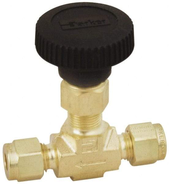 Parker - 3,000 Max psi, 1/8" Pipe, Brass, Inline Instrumentation Needle Valve - Compression x Compression CPI End Connections - Industrial Tool & Supply