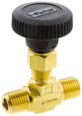 Parker - 3,000 Max psi, 3/8" Pipe, Brass, Inline Instrumentation Needle Valve - MNPT x MNPT End Connections - Industrial Tool & Supply