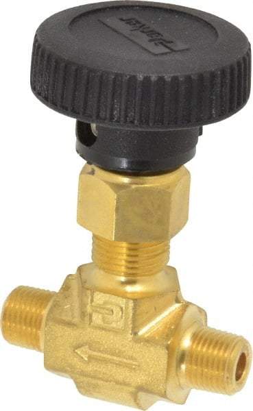 Parker - 3,000 Max psi, 1/8" Pipe, Brass, Inline Instrumentation Needle Valve - MNPT x MNPT End Connections - Industrial Tool & Supply