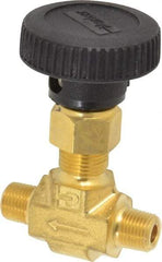 Parker - 3,000 Max psi, 1/8" Pipe, Brass, Inline Instrumentation Needle Valve - MNPT x MNPT End Connections - Industrial Tool & Supply