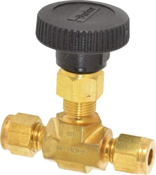 Parker - 3,000 Max psi, 1/4" Pipe, Brass, Inline Instrumentation Needle Valve - Industrial Tool & Supply