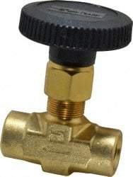 Parker - 3,000 Max psi, 1/4" Pipe, Brass, Inline Instrumentation Needle Valve - FNPT x FNPT End Connections - Industrial Tool & Supply