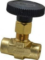 Parker - 3,000 Max psi, 1/4" Pipe, Brass, Inline Instrumentation Needle Valve - FNPT x FNPT End Connections - Industrial Tool & Supply
