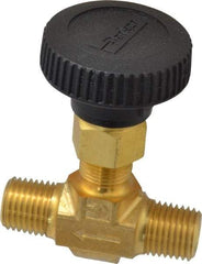 Parker - 3,000 Max psi, 1/4" Pipe, Brass, Inline Instrumentation Needle Valve - MNPT x MNPT End Connections - Industrial Tool & Supply