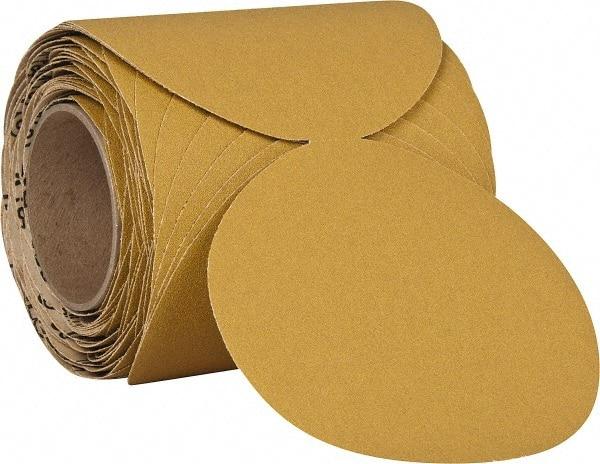 3M - 6" Diam, 100 Grit Aluminum Oxide Adhesive PSA Disc - Fine Grade, Gold, F Weighted Backing, Flexible, Use with Random Orbital Sanders - Industrial Tool & Supply