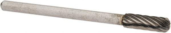 Atrax - 5/32" Cut Diam, 1/8" Shank Diam, Cylinder with Radius Head Single Cut Burr - Carbide, Radius End, 1/2" LOC, 1-1/2" OAL - Industrial Tool & Supply