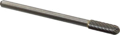 Atrax - 3/16" Cut Diam, 1/8" Shank Diam, Cylinder with Radius Head Single Cut Burr - Carbide, Radius End, 1/2" LOC, 1-1/2" OAL - Industrial Tool & Supply