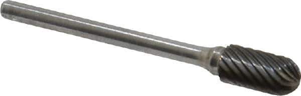 Atrax - 1/4" Cut Diam, 1/8" Shank Diam, Cylinder with Radius Head Single Cut Burr - Carbide, Radius End, 1/2" LOC, 1-3/4" OAL - Industrial Tool & Supply