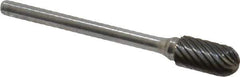 Atrax - 1/4" Cut Diam, 1/8" Shank Diam, Cylinder with Radius Head Single Cut Burr - Carbide, Radius End, 1/2" LOC, 1-3/4" OAL - Industrial Tool & Supply