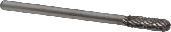 Atrax - 5/32" Cut Diam, 1/8" Shank Diam, Cylinder with Radius Head Double Cut Burr - Carbide, Radius End, 1/2" LOC, 1-1/2" OAL - Industrial Tool & Supply