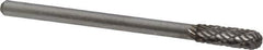 Atrax - 5/32" Cut Diam, 1/8" Shank Diam, Cylinder with Radius Head Double Cut Burr - Carbide, Radius End, 1/2" LOC, 1-1/2" OAL - Industrial Tool & Supply