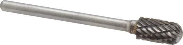 Atrax - 1/4" Cut Diam, 1/8" Shank Diam, Cylinder with Radius Head Double Cut Burr - Carbide, Radius End, 1/2" LOC, 1-3/4" OAL - Industrial Tool & Supply