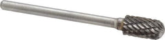 Atrax - 1/4" Cut Diam, 1/8" Shank Diam, Cylinder with Radius Head Double Cut Burr - Carbide, Radius End, 1/2" LOC, 1-3/4" OAL - Industrial Tool & Supply