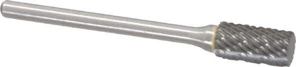 Atrax - 1/4" Cut Diam, 1/8" Shank Diam, Cylinder Head Double Cut Burr - Carbide, Flat End, 1/2" LOC, 1-3/4" OAL - Industrial Tool & Supply